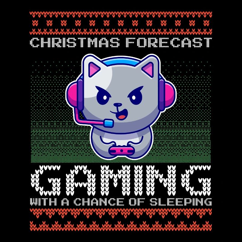 Funny Christmas Forecast Gaming Cat Ugly Xmas