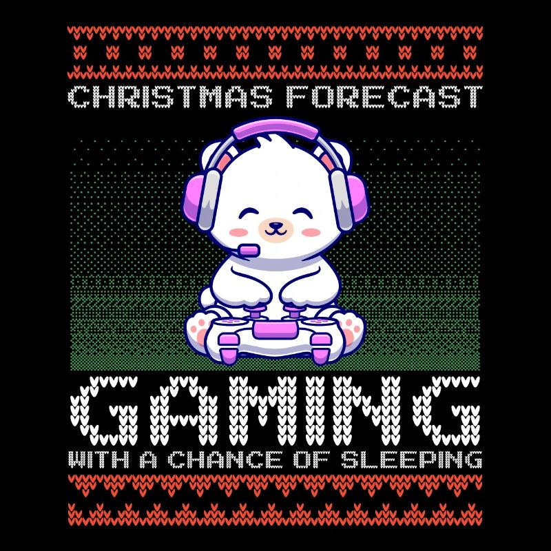 Funny Christmas Forecast Gaming Polar Bear Ugly Xmas