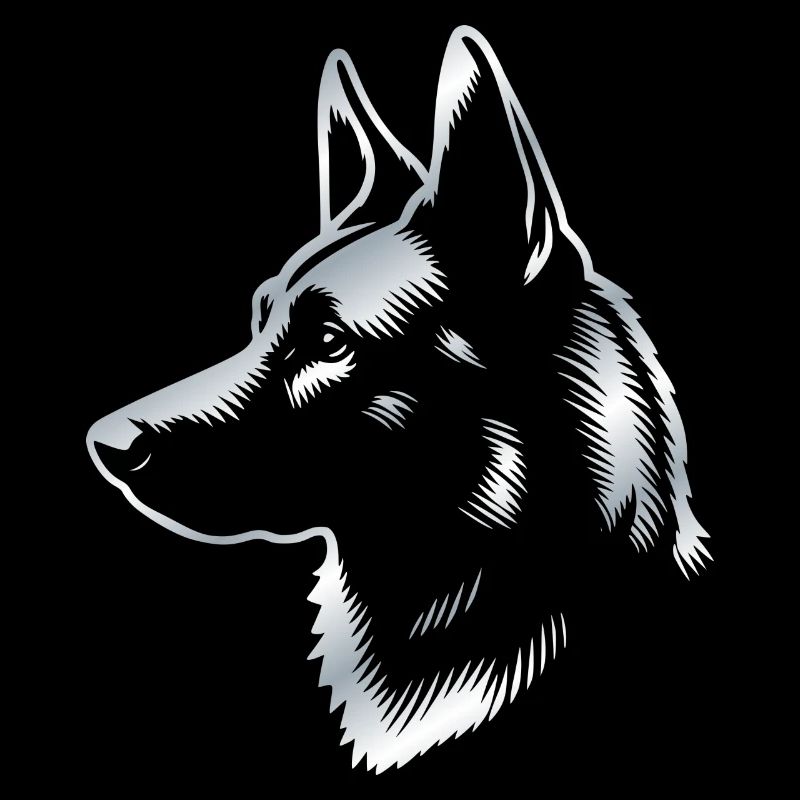 Malinois, Hundekopf, Zeichnung silber