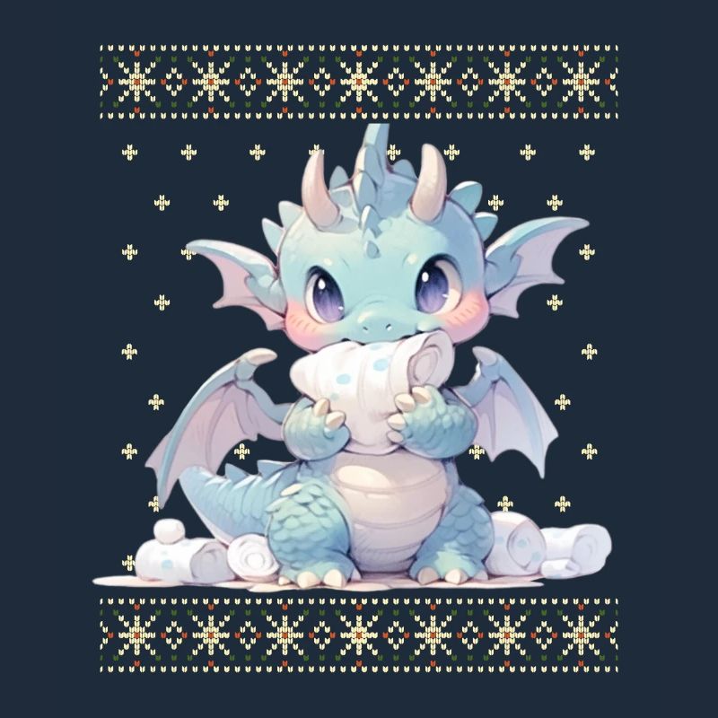 Dragon kawaii dans le style pull de Noël moche
