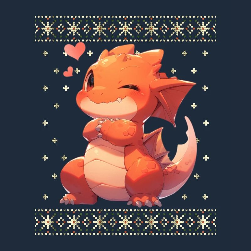 Dragon kawaii dans le style pull de Noël moche