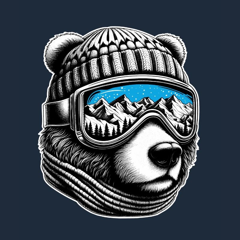 Bear Loves Skiing With Ski Goggles Mountains Snow Fun