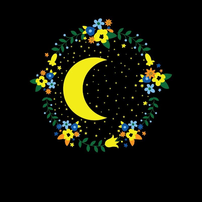 Moon with flowers, night sky, outer space