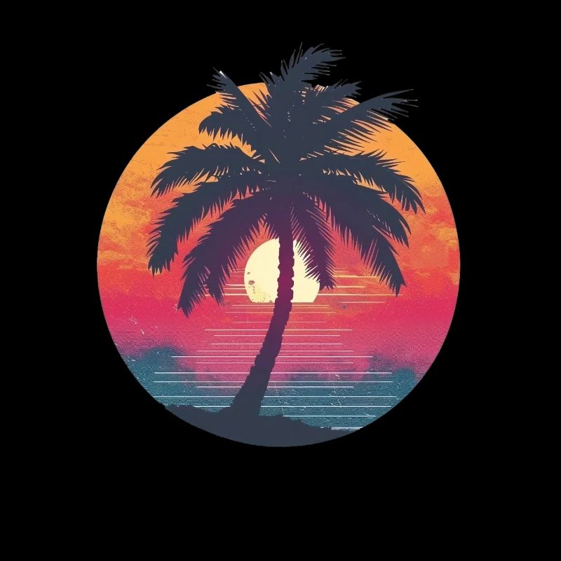 Sunrise Palm Trees Retro Circle
