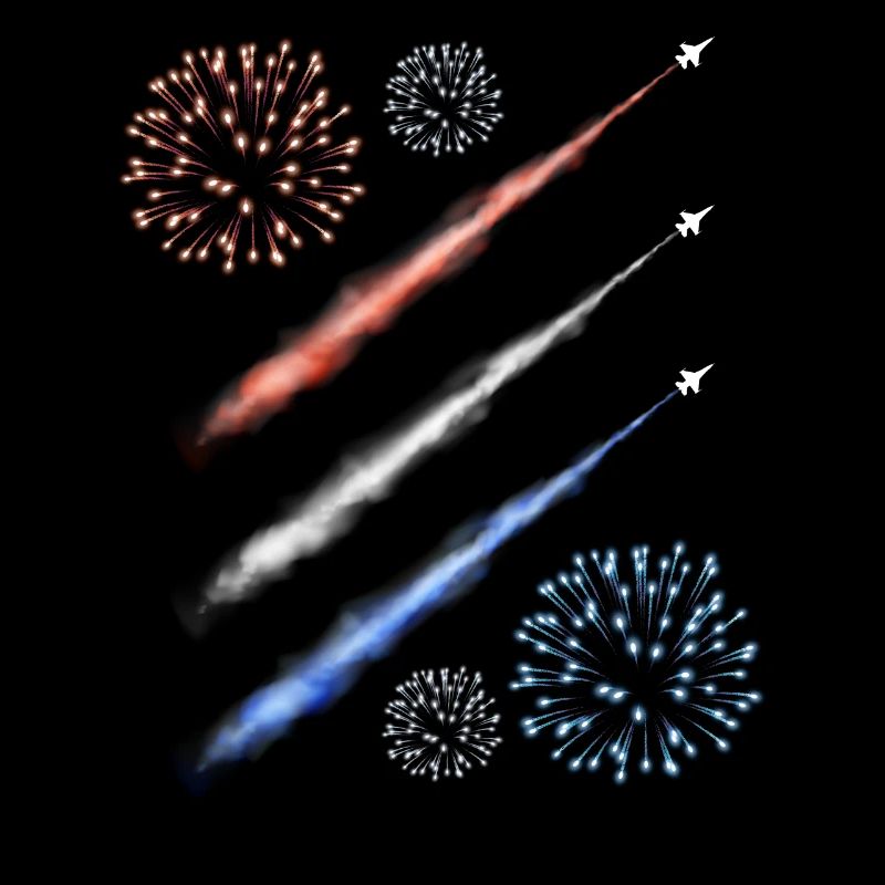 Traînée de condensation et feux d’artifice - Rouge, Blanc et Bleu