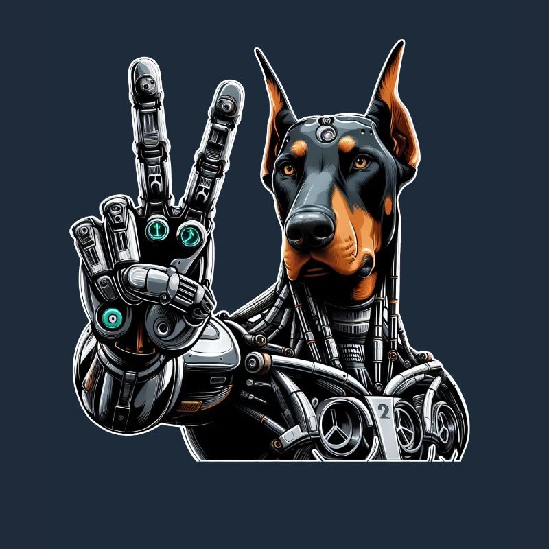 Doberman Robot Cyborg Peace Sign