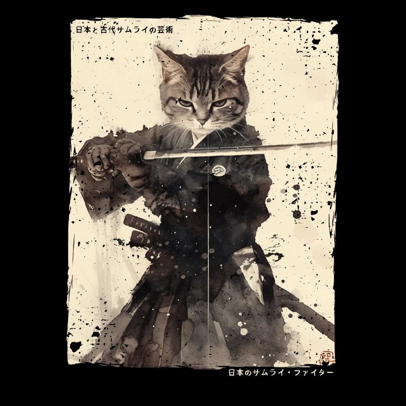 Chat samouraï Kawaii Chat ninja japonais
