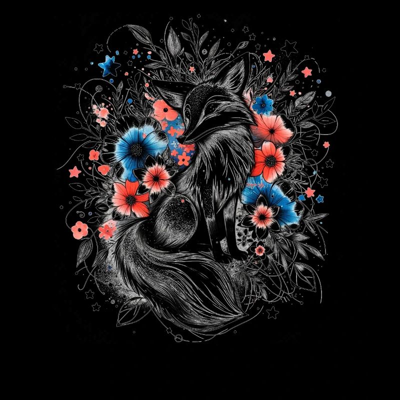 Fuchs-Schmetterlinge-Tier-Blumen-Illustrations-Out