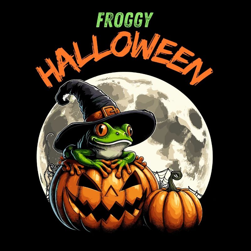 Halloween Frog Pumpkin Witch Witch Hat Funny Moon