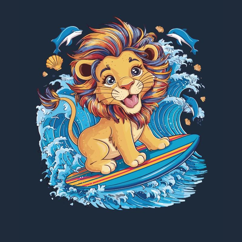 Surfendes Einhorn auf Regenbogenwelle