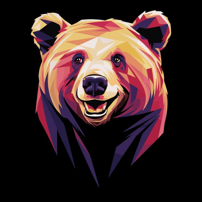 Œuvre d’art de tête d’ours polygonale colorée