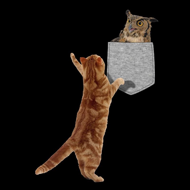 Katze, die nach Eule in falscher lustiger Print-On-Tasche greift