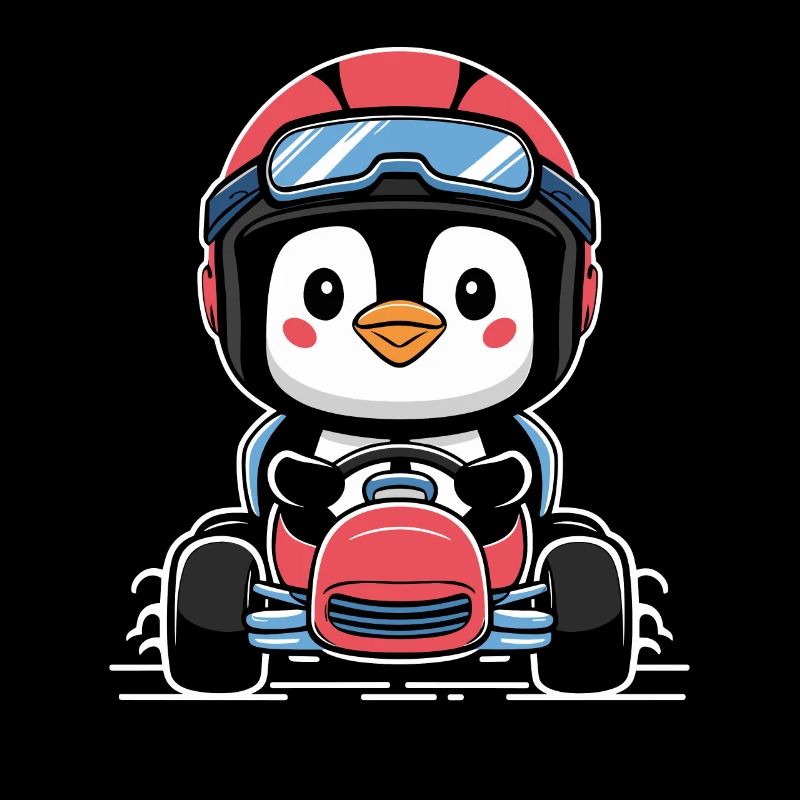 Mignon pingouin pilote de course en kart