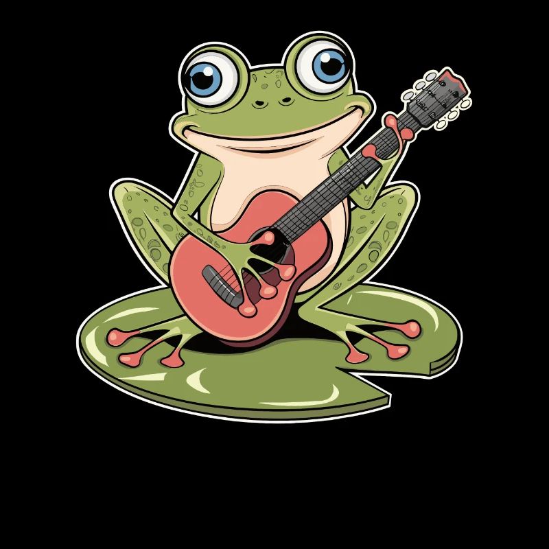 Frog with guitar playing on water lily