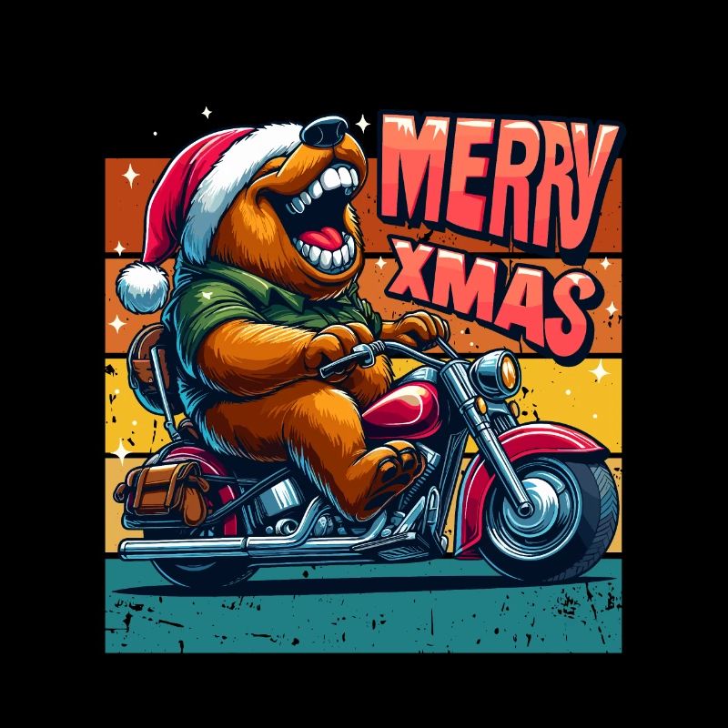 Merry Xmas Bear Motorcycle Biker Retro Cool Funny