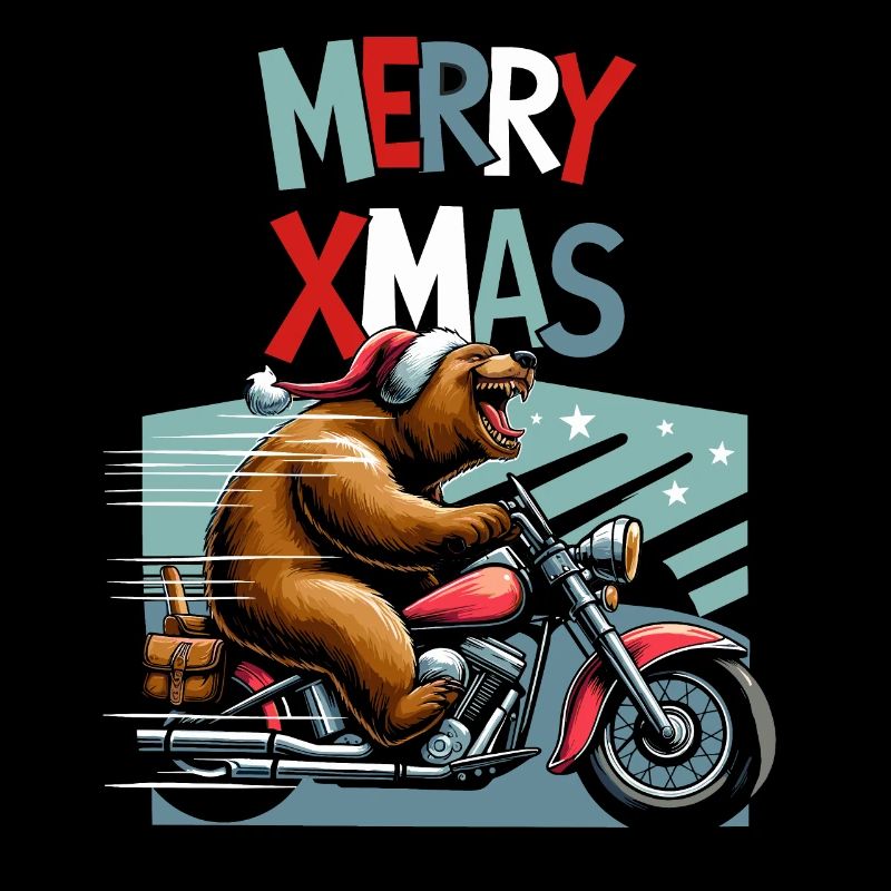 Merry Xmas Bear Motorcycle Biker Christmas Funny