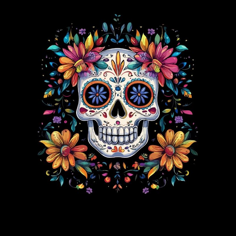 Tag der Toten Sugar Skull mit bunten Blumen