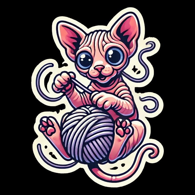 Cute Sphynx Kitten playing with a Yarn