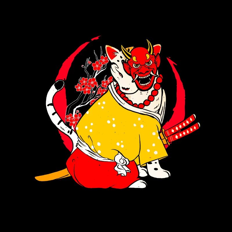 Kanji Japan Katana Oni Ninja Chat Samouraï
