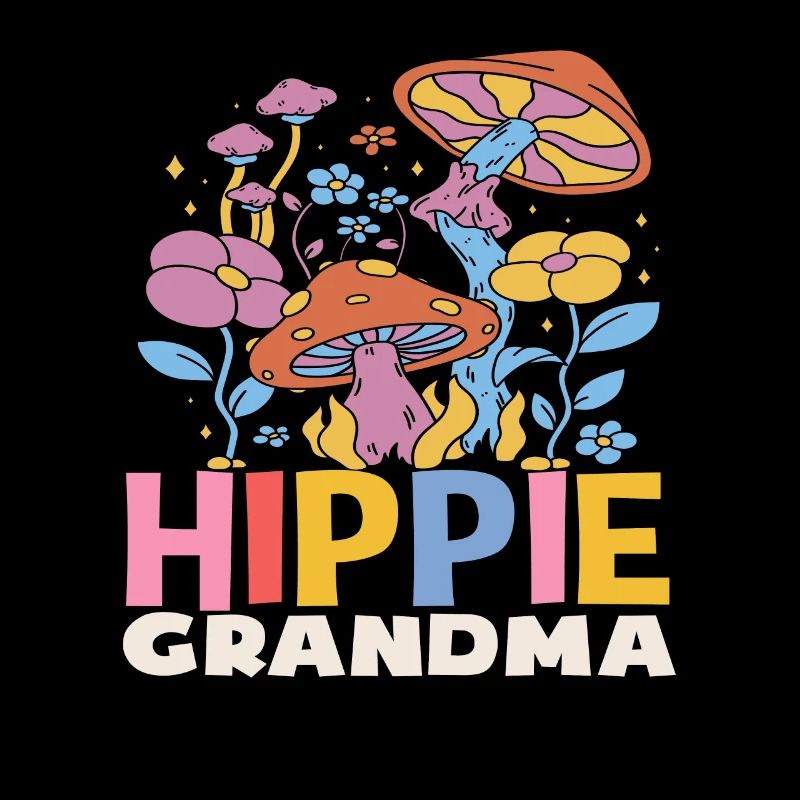 Hippie Mamie Fleurs et Champignons Rétro