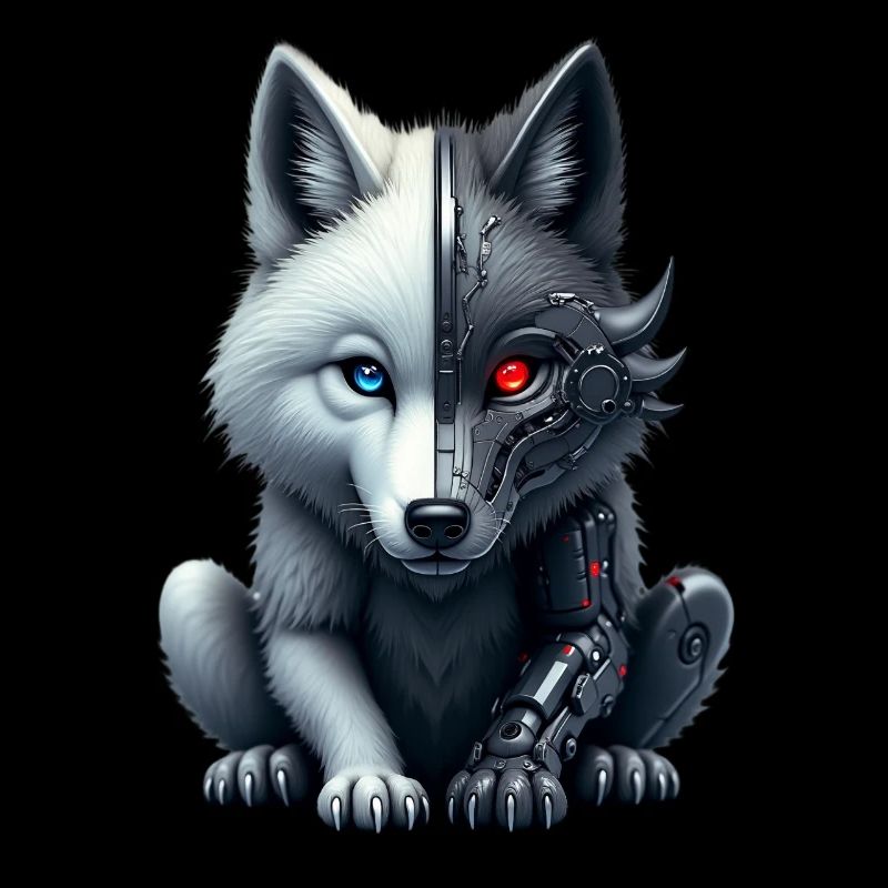 Funny Robot Art Wolf Cyborg Animal AI Wolf