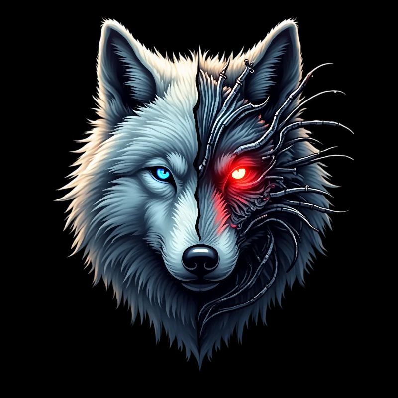 Lustiger Roboter Kunst Wolf Cyborg Tier AI Wolf