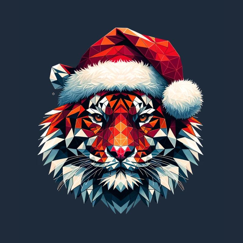 Polygon Art Tiger Santa Hat Original