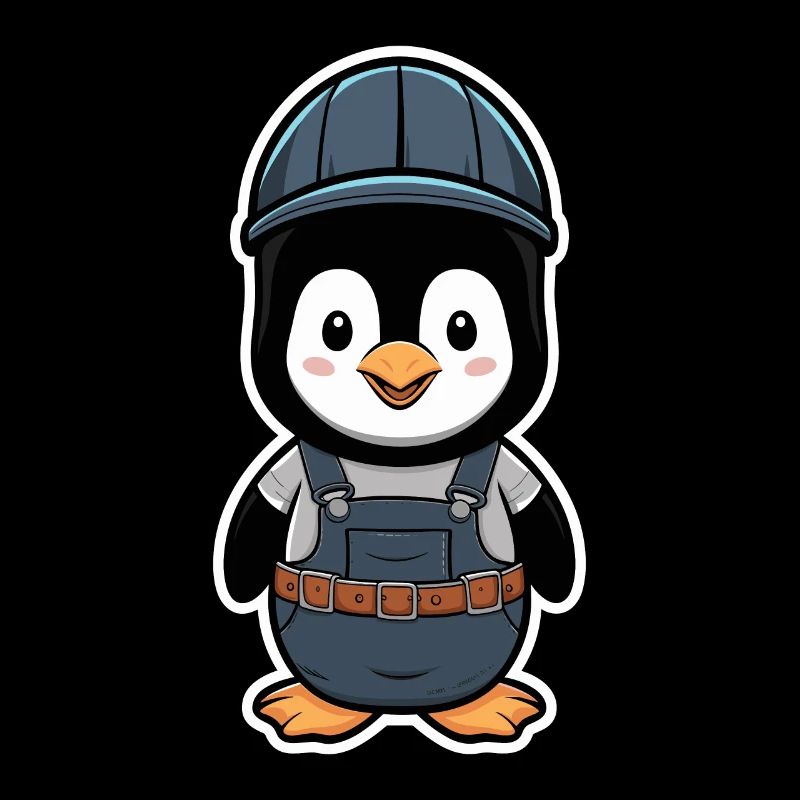 Penguin with construction worker helmet and dungarees
