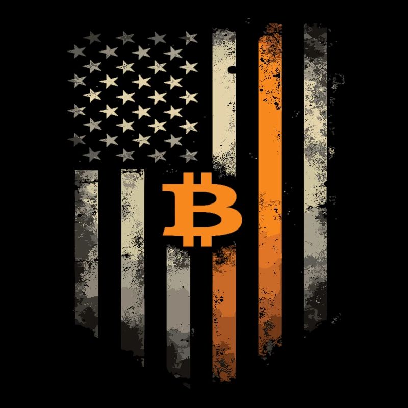Bitcoin Motiv – Rustikales Design mit USA-Flagge