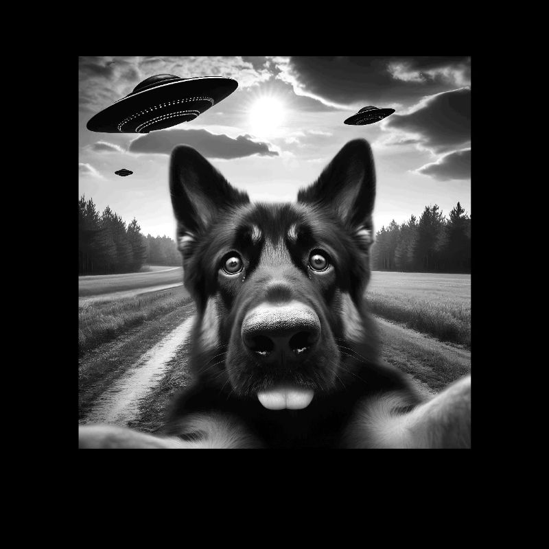German2 Shepherd Funny GSP Selfie with UFOs Weird