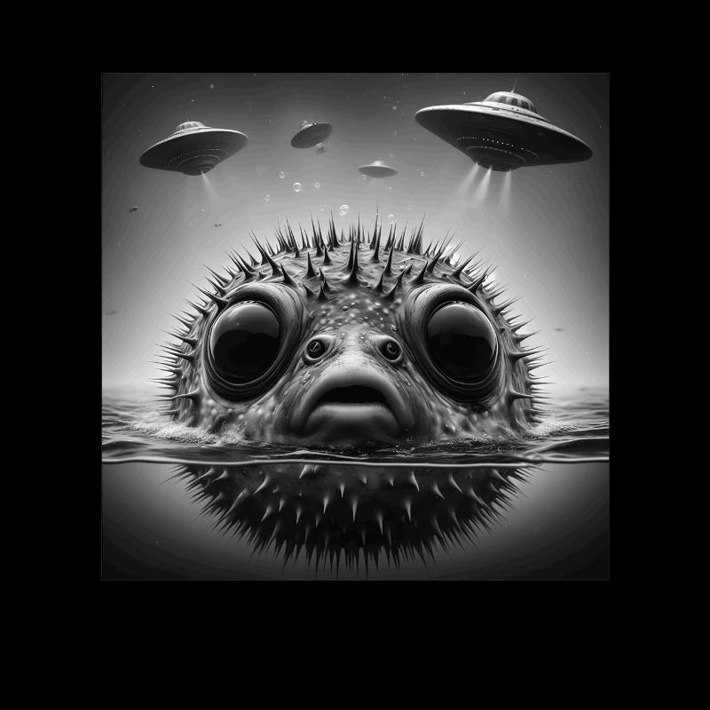 Puffer2 Fish Funny Graphic Selfie with UFOs Weird