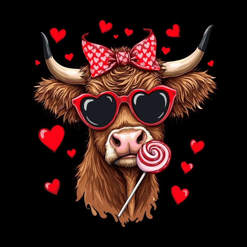 Vache Ecossais Highland Bovins Lolly Saint Valentin