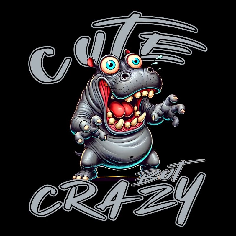 Cute but Crazy Hippo Comic Style Funny Motif