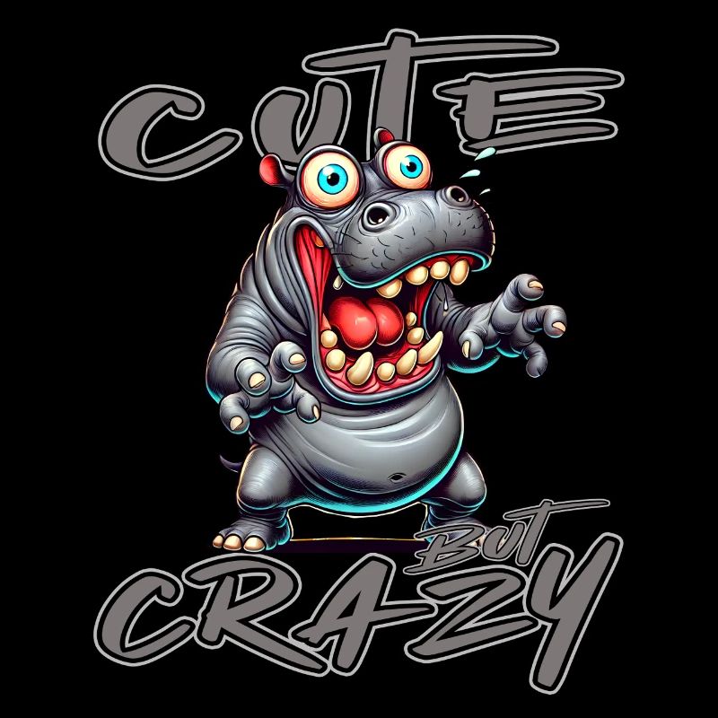 Cute but Crazy hippo comic style funny motif