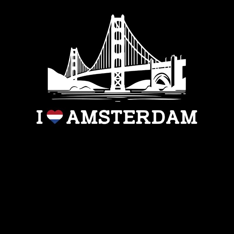 J’aime le drapeau d’Amsterdam Coeur Golden Gate Bridge Jeu de mots