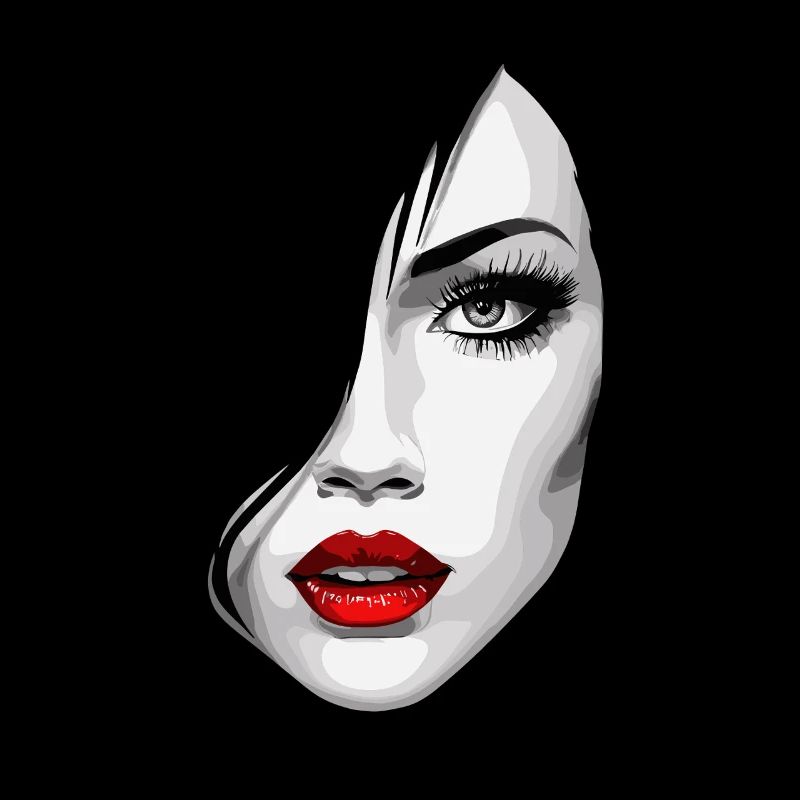 Beautiful Woman's Face Aesthetics Art with Red Lips
