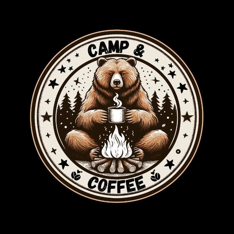 Camping Kaffee Camper Bär Campingplatz Lagerfeuer