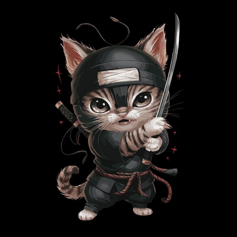 Chat ninja avec une épée en action - Mignon