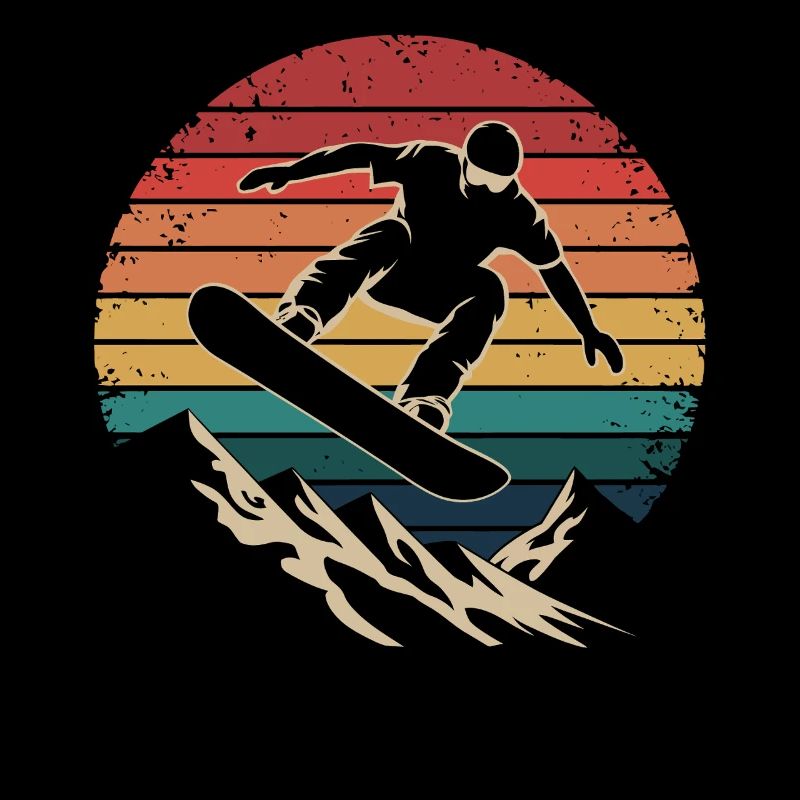 Retro Snowboarding Mountain Sunset Snowboard