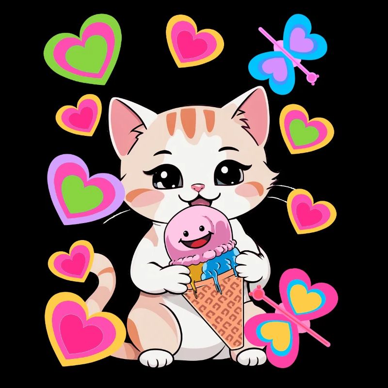 Katzen Katze Eis Eiskrem Kinder Kind Retro 80er