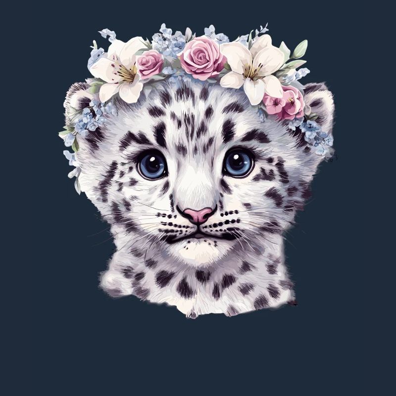 Léopard des neiges avec couronne de fleurs