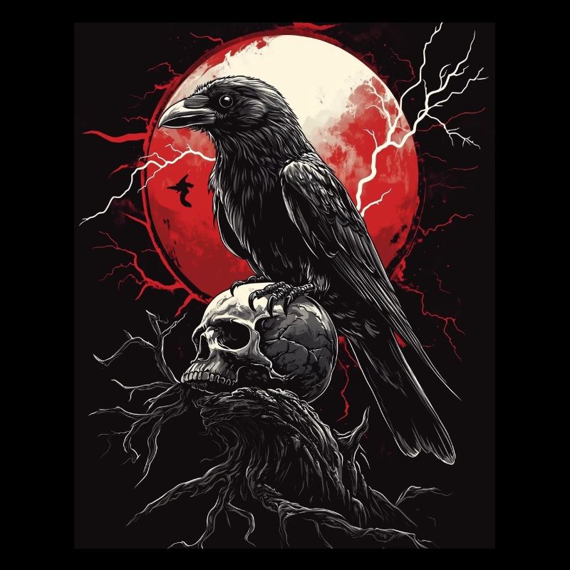 Raven Skull Moon Dark Gothic Black Crow