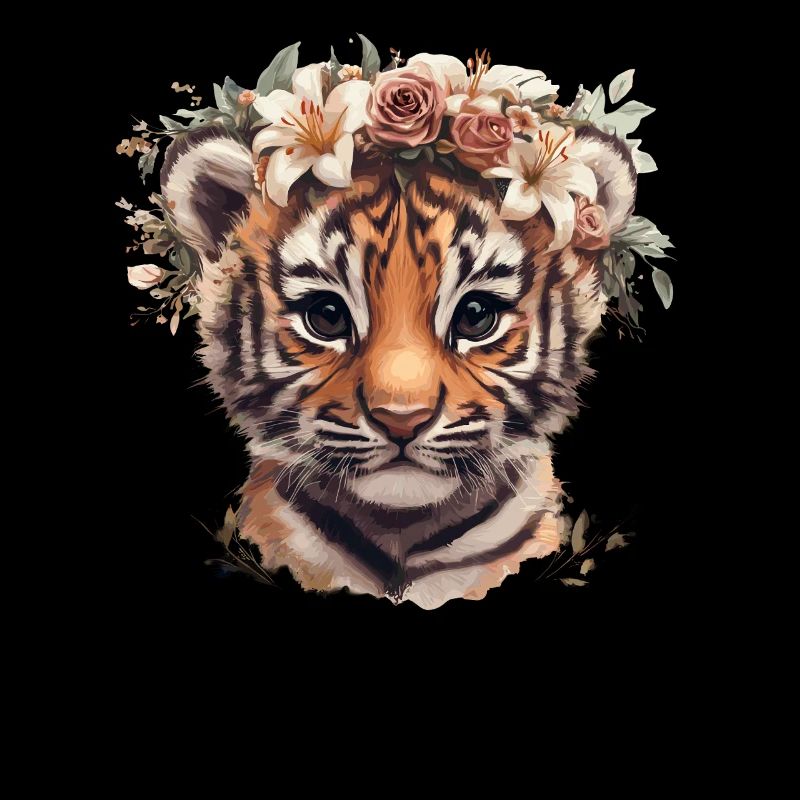 Tiger mit Blumenkranz