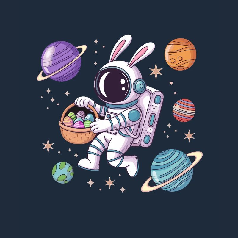 Lapin de Pâques astronaute dans l’espace avec des planètes