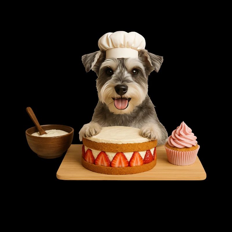 Schnauzer miniature préparant des biscuits à gâteau