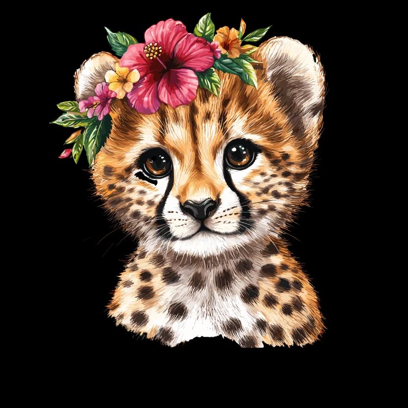 Junger Gepard mit Blumenkranz