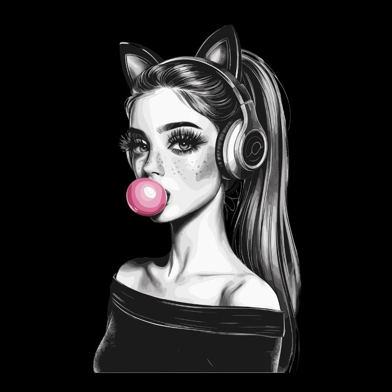Filles élégantes avec des oreilles de chat et des écouteurs