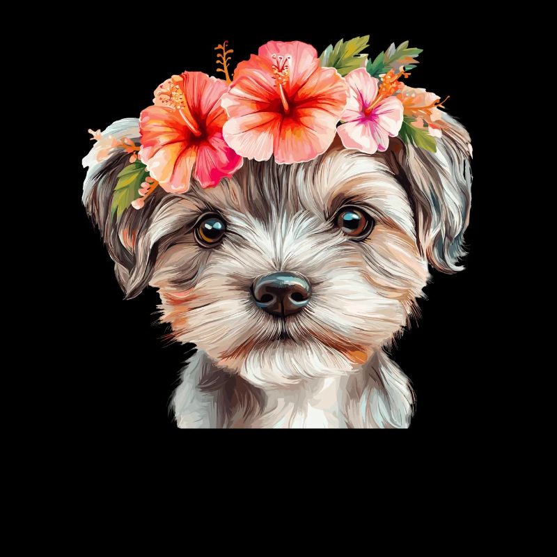 Süßer Hund mit Blumen