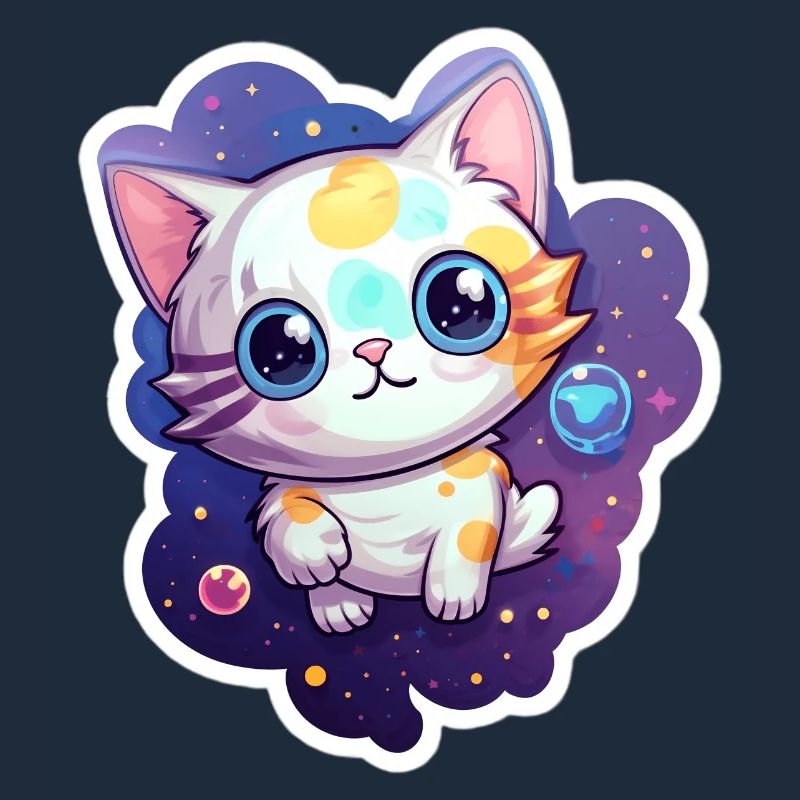Mignon chat de dessin animé flottant dans l’espace