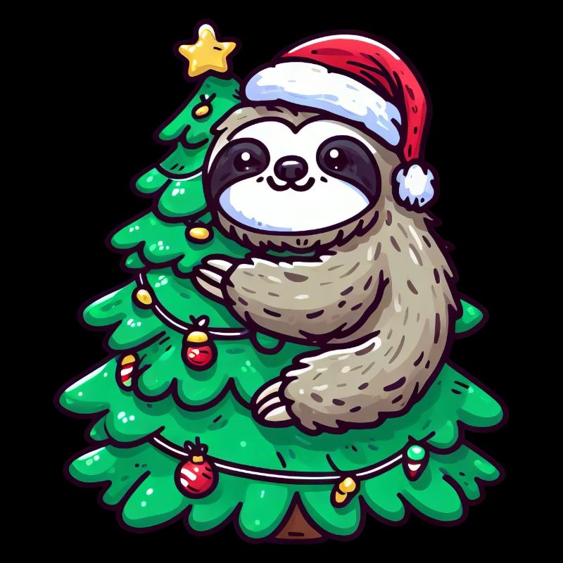 Christmas Sloth - Relaxed on the Christmas Tree
